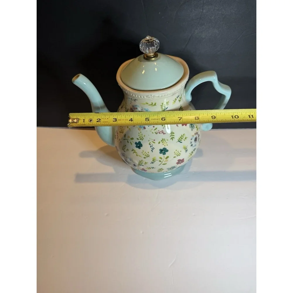 The Pioneer Woman Kari 2.7 Qt Stoneware Teapot Floral Blue Teal Farmhouse